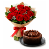 Chocolate Fudge Cake & Red Roses Combo