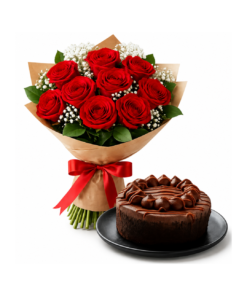 Chocolate Fudge Cake & Red Roses Combo